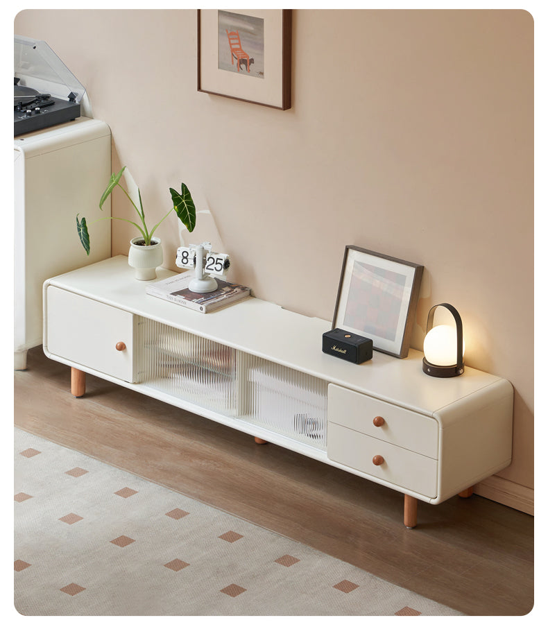 Solid Rubberwood White Floor TV Cabinet.