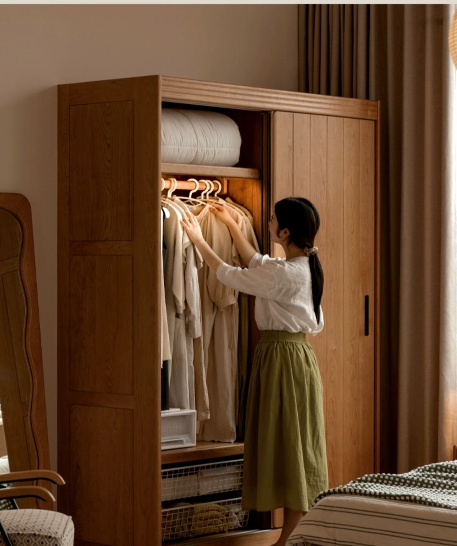 Cherry Wood Retro Wardrobe Sliding Door.