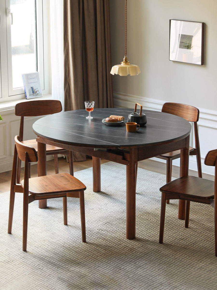 Black Walnut, Ash, Oak Solid Wood Folding Round Dining Table