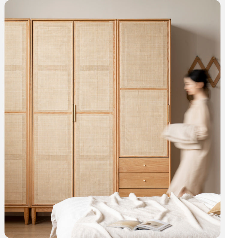 Oak Solid Wood Rattan Wardrobe.
