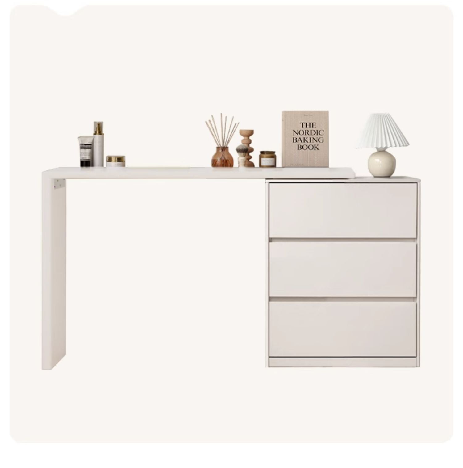 Solid RubberWood Cream Style Telescopic Vanity Table.