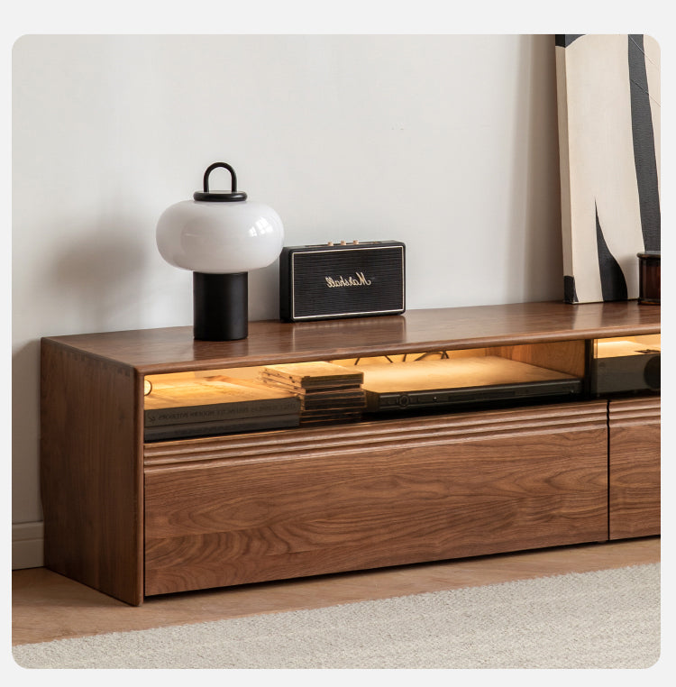 Black Walnut, Oak Solid Wood TV Cabinet LED Light Floor Cabinet.