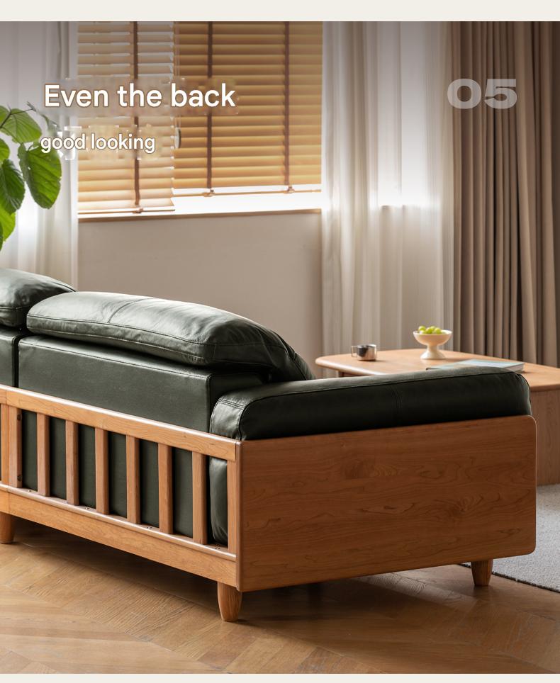 Cherry Wood Solid Wood Modern Leather Sofa