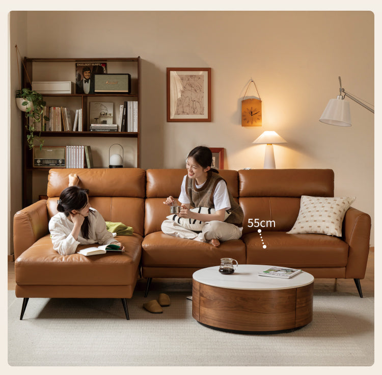 First-layer Yellow Cowhide Leather Sofa Light Luxury Italian Style.