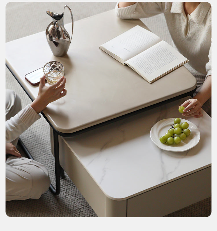 Poplar Solid Wood Modern Light Luxury Rock Board Coffee Table