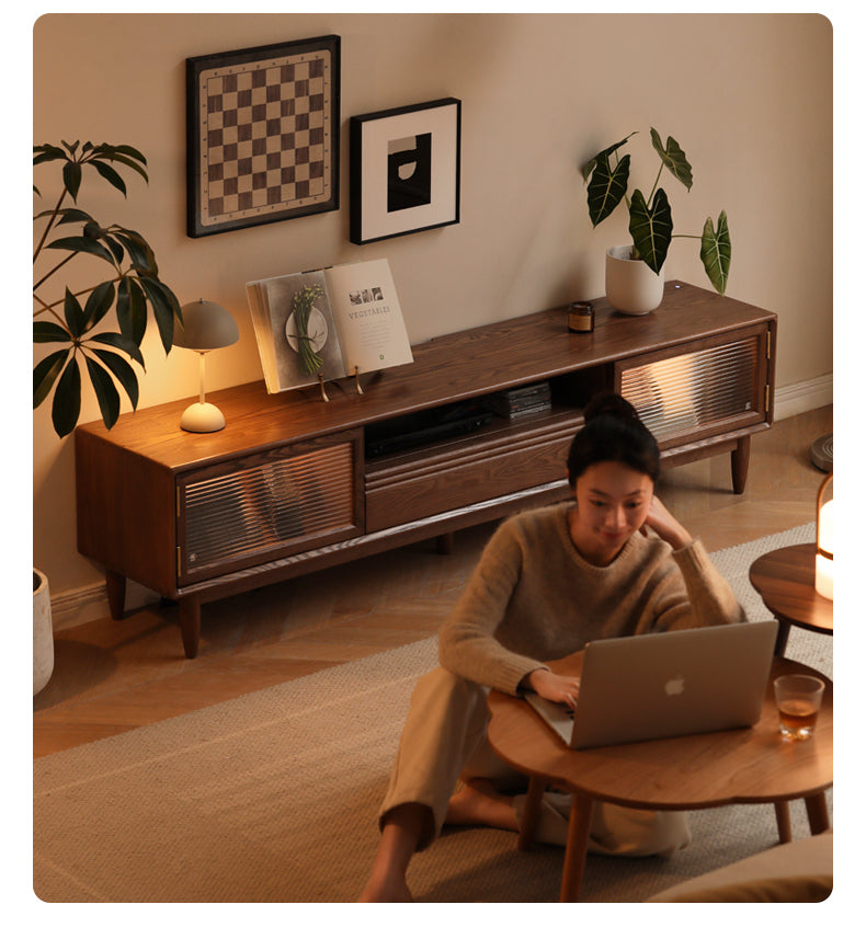 Ash Solid Wood Modern Floor TV Cabinet.