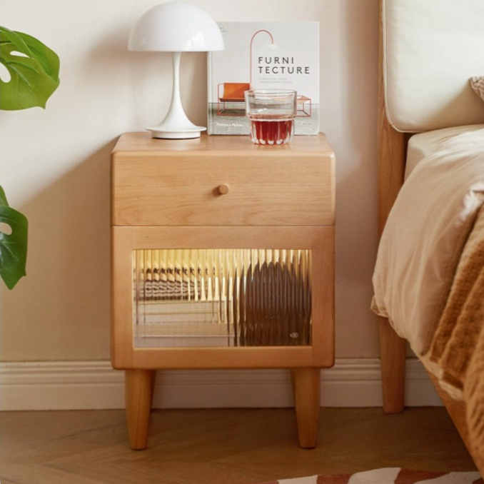 Beech Solid Wood Nightstand With Light
