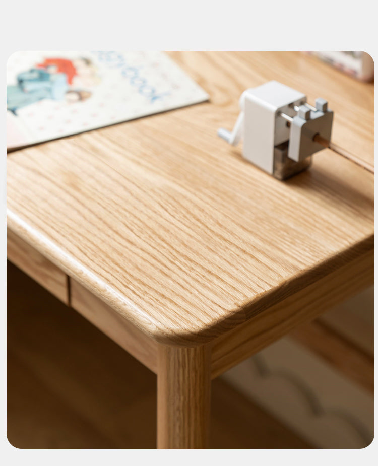 Oak Solid Wood Kids Lifting Study Desk Bookshelf