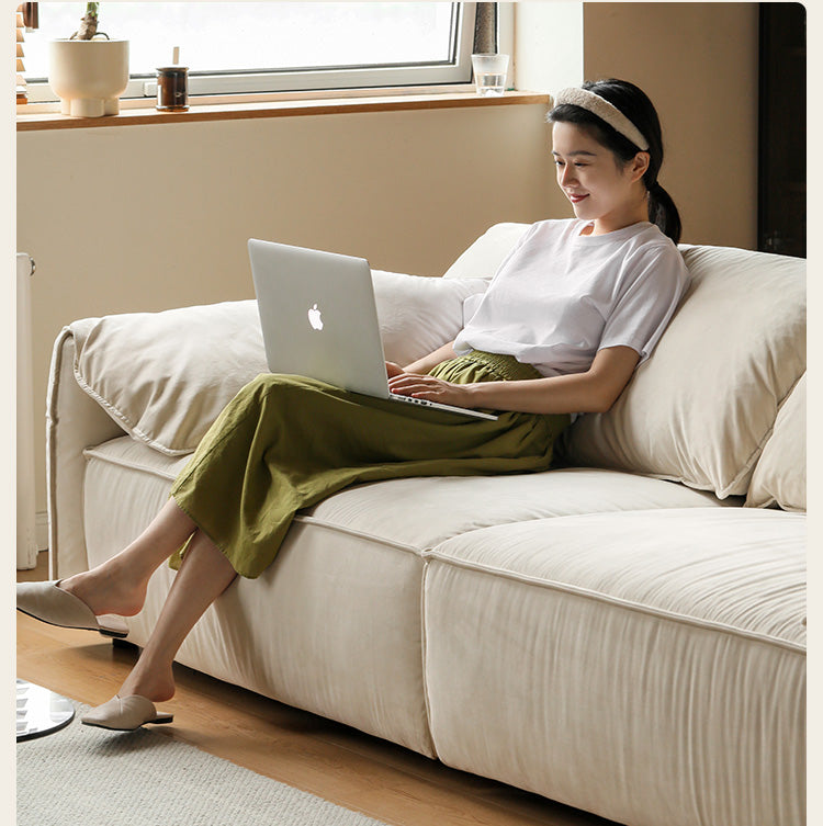 Fabric Straight Sofa Cream Style.