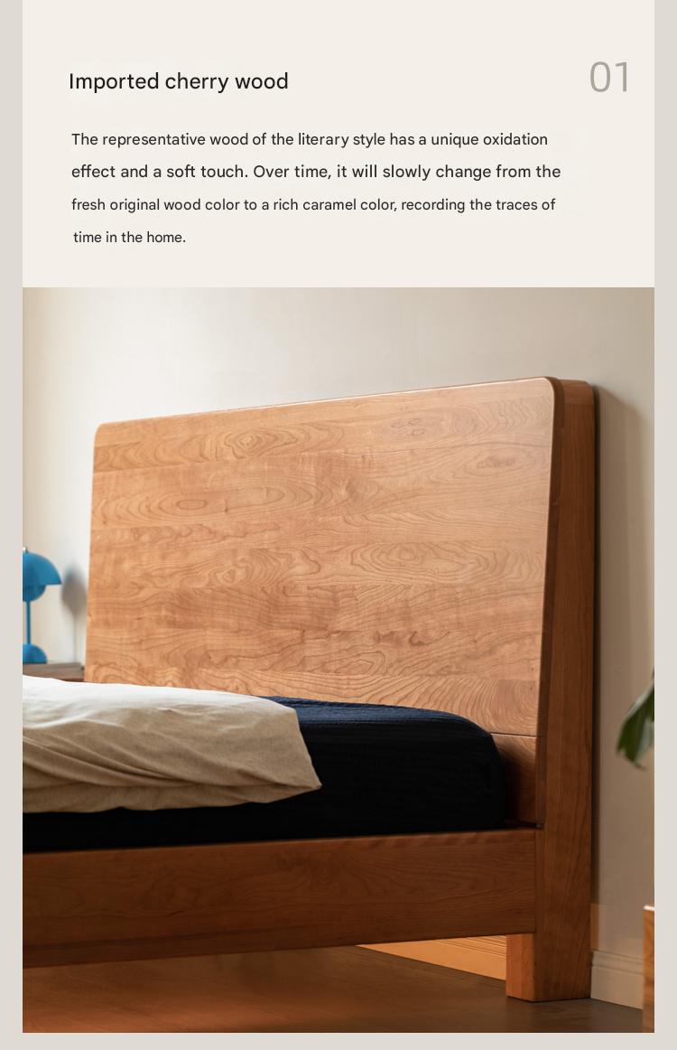 Cherry Solid Wood Modern Multifunctional Night Light Double Bed