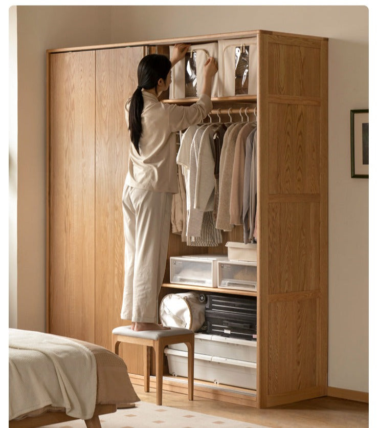 Oak Solid Wood Sliding Door Wardrobe.