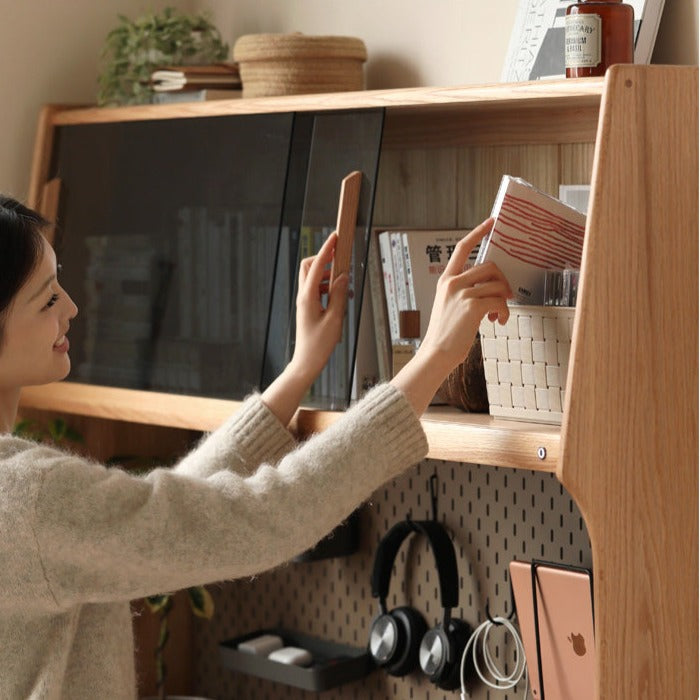 Oak, Cherry Solid Wood Desk Bookshelf Integrated Warm Light