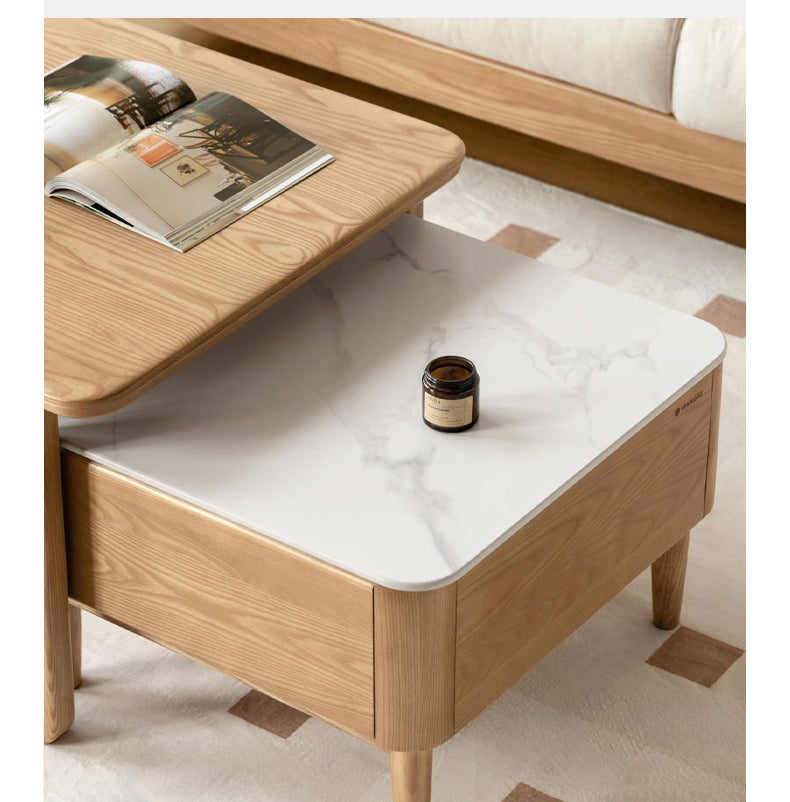 Ash Solid Wood Modern Rock Board Square Coffee Table