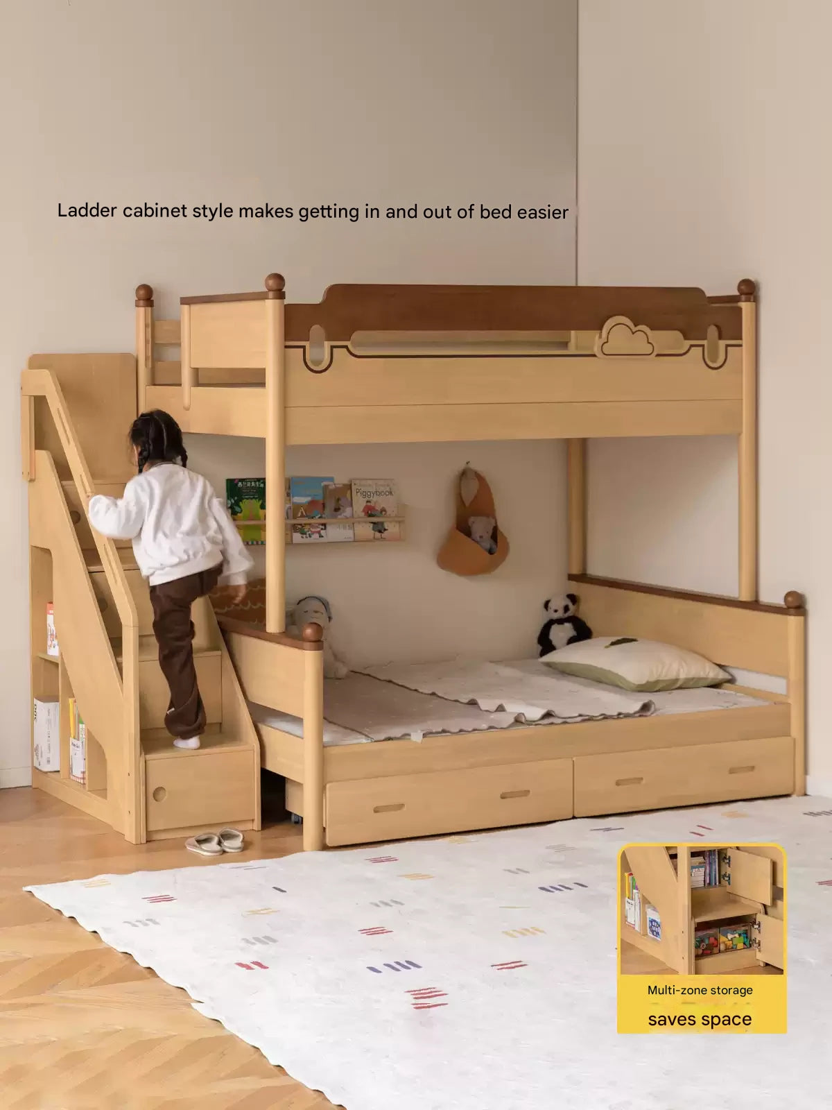 Rubber wood bunk bed.
