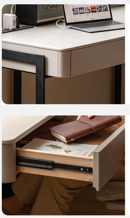 Ash solid wood rock board Italian light luxury office desk with drawer"