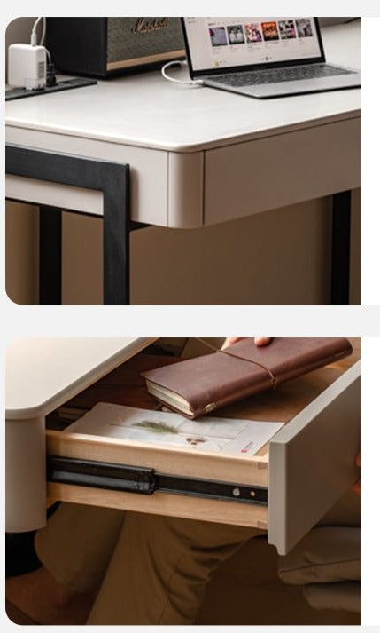 Ash solid wood rock board Italian light luxury office desk with drawer"
