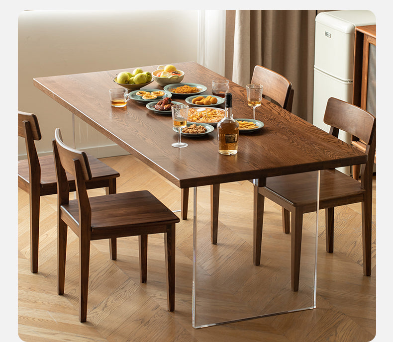 Oak, South American Walnut Solid Wood Acrylic Floating Large Size Dining Table