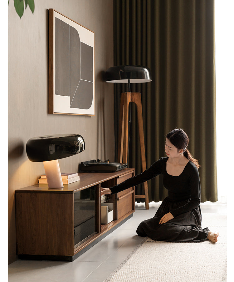 Black Walnut, Oak Solid Wood Italian Light Luxury Floor TV Cabinet.