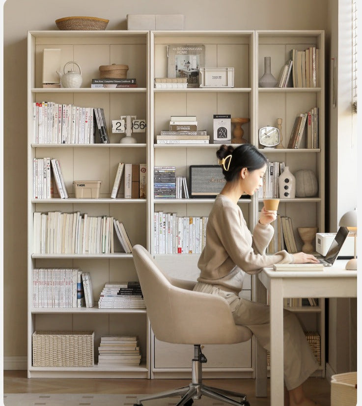 Oak Solid Wood Combination Bookcase Glass Door Floor-to-ceiling Bookshelf