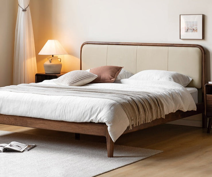 Black Walnut,Cherry Wood Cowhide Leather,Technical Cloth Bed