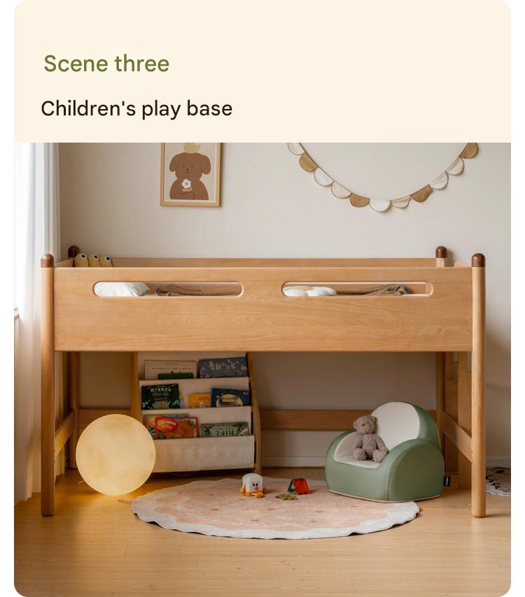 Beech Nordic Children's Solid Wood Loft Bed, Modern Minimalist Multifunctional Combination Bed with Table