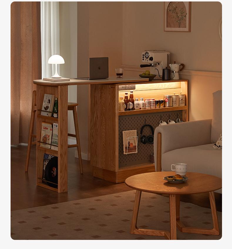 Oak Solid Wood Retractable Rock Plate Bar Table