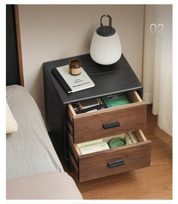 Black Walnut, Oak Solid Wood Nightstand.