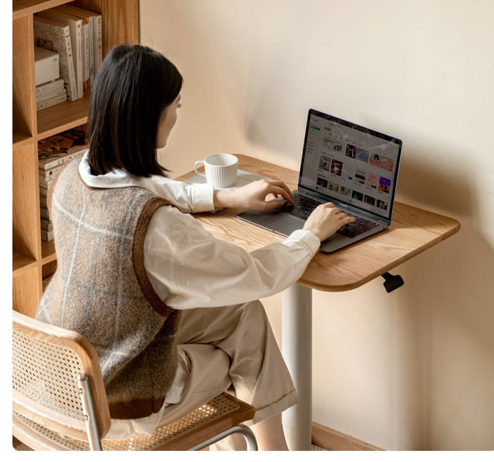Oak, Ash Solid Wood Standing Desk Lifting Movable Side Table