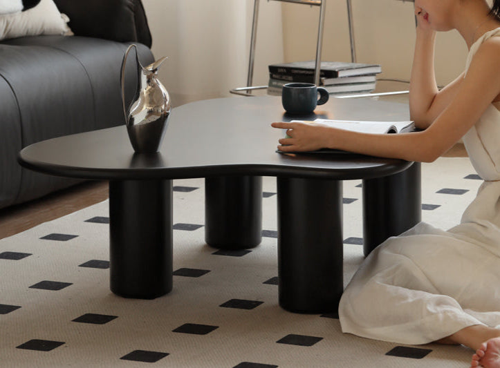 Rubber Solid Wood Black Coffee Table.