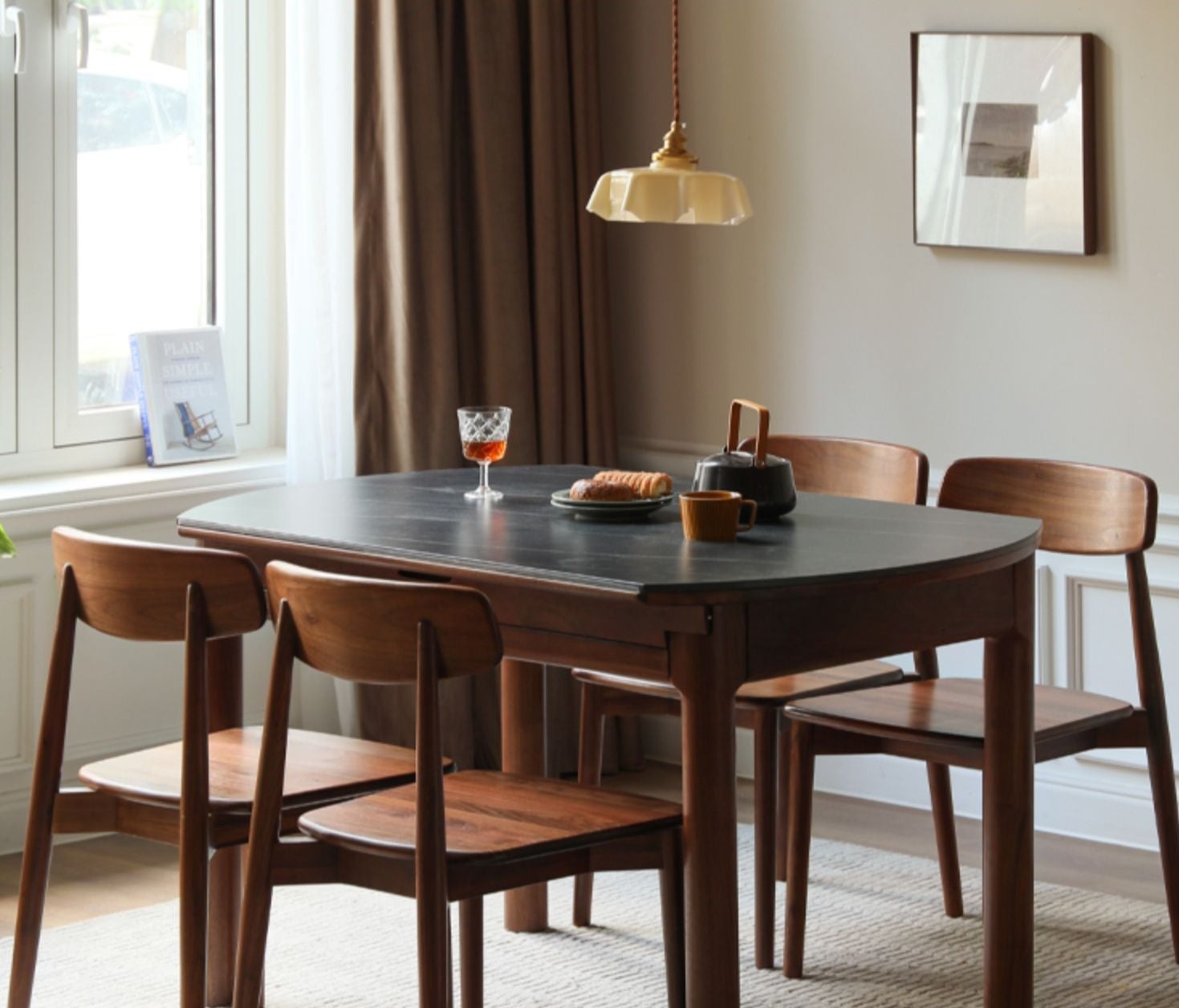 Black Walnut, Ash, Oak Solid Wood Folding Round Dining Table