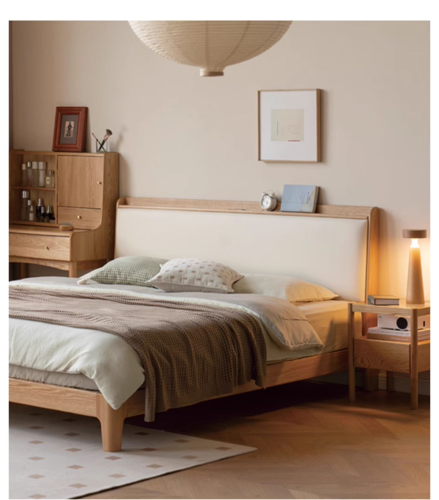 Oak Solid Wood Technology Cloth Modern and Simple Bed