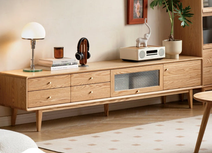 Oak Solid Wood Flip Door TV Cabinet.