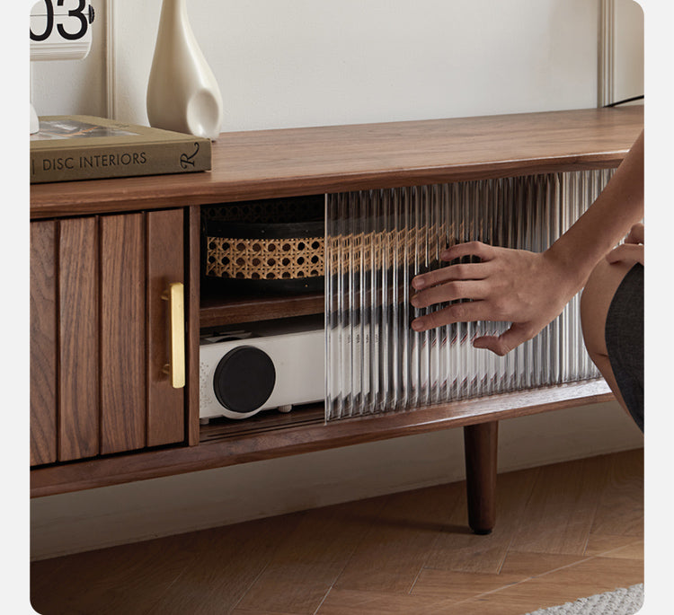 Black Walnut Solid Wood Nordic TV Cabinet.