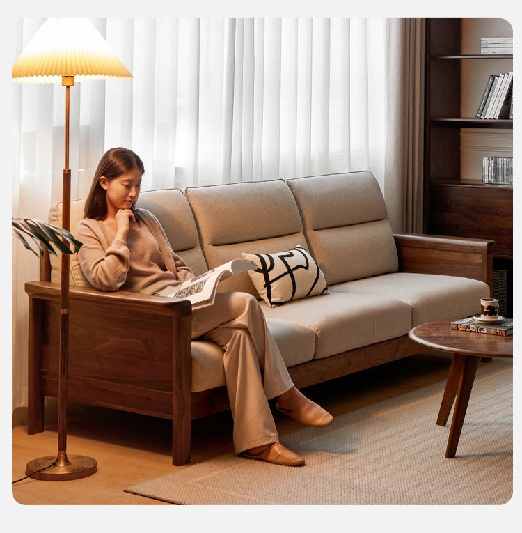 Sandalwood, Black Walnut Solid Wood Fabric Sofa.