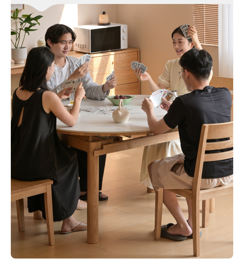 Solid Ruberwood, Oak, Ash Solid Wood Retractable Rock Plate Dining Table