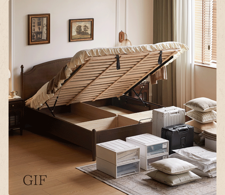 Poplar Solid Wood Box Bed, French Retro Style