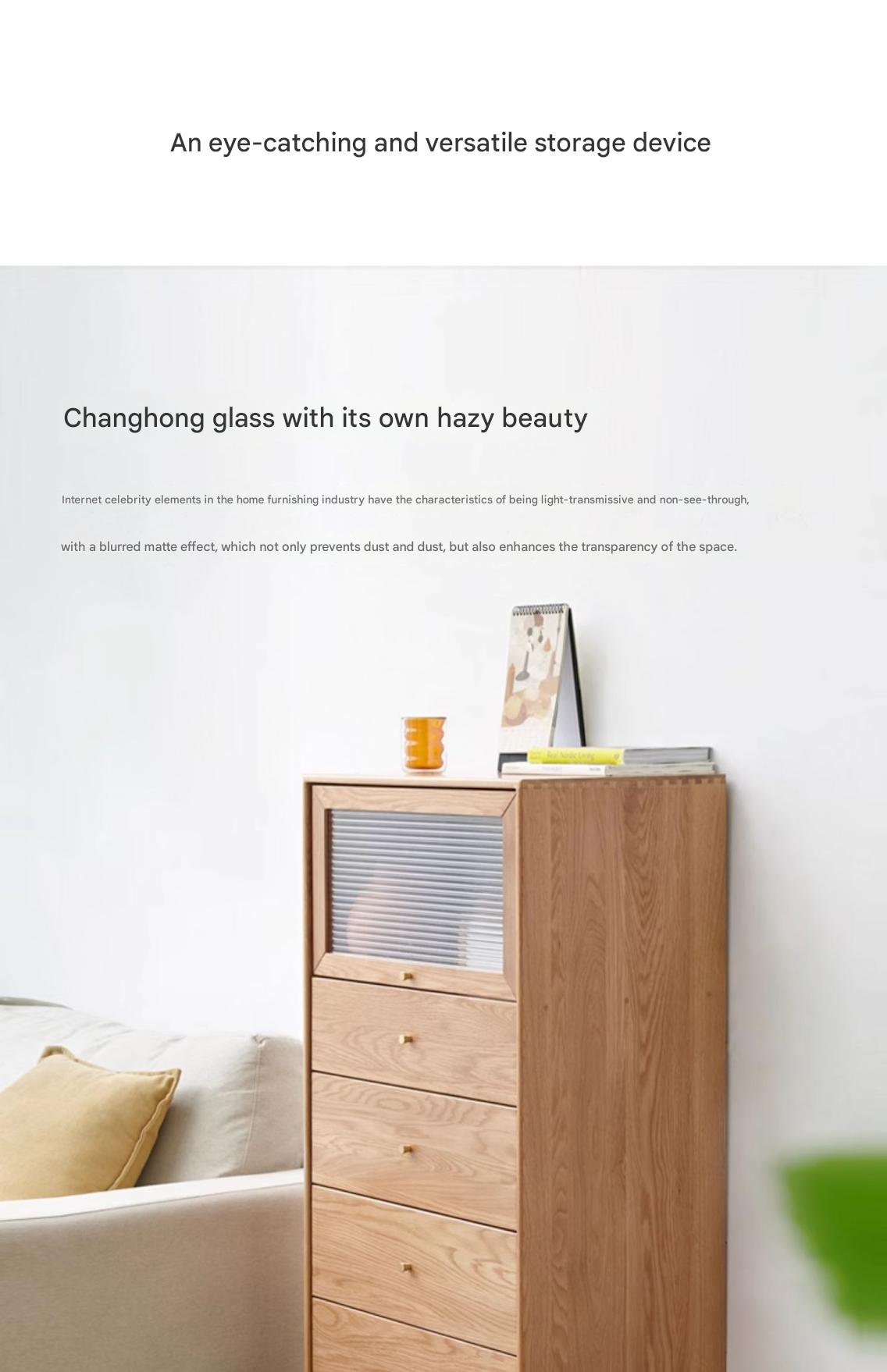 Oak Solid Wood Chest of Drawers Flip Glass Door