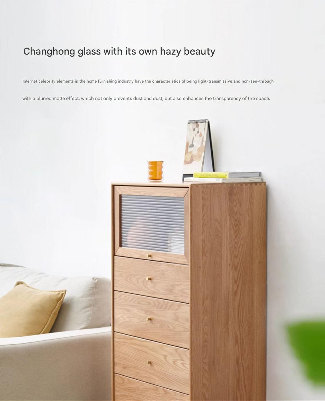Oak Solid Wood Chest of Drawers Flip Glass Door