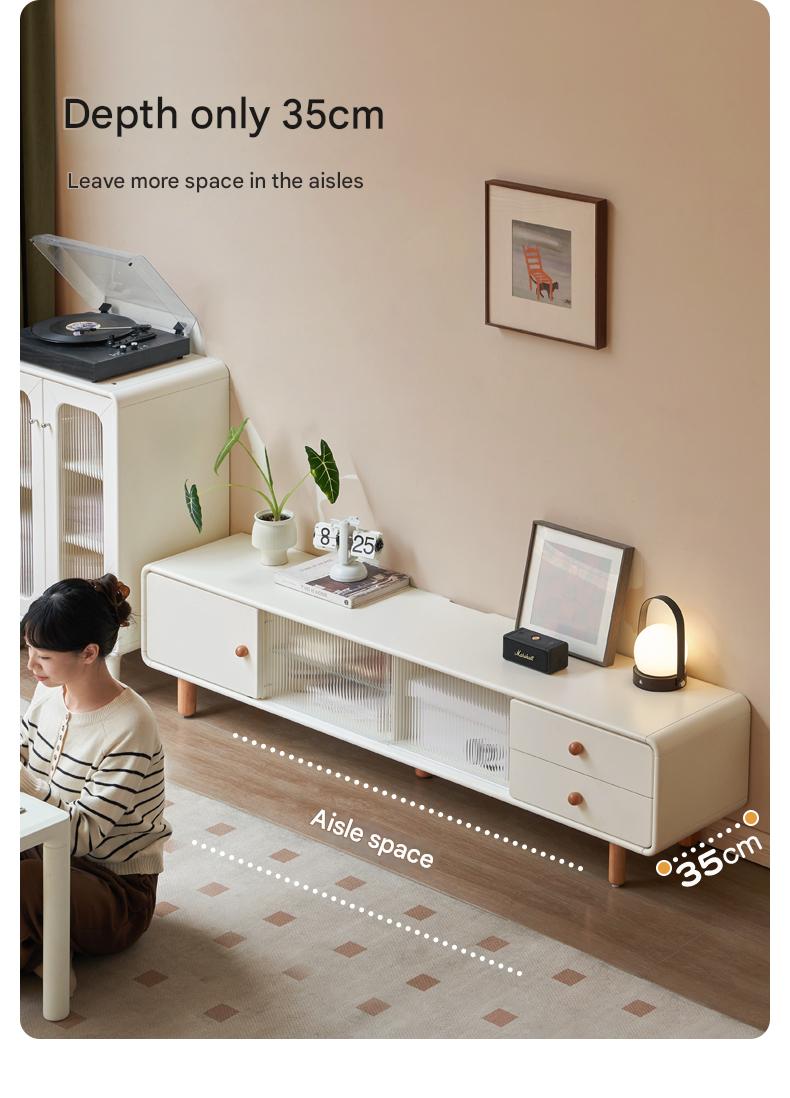 Solid Rubberwood White Floor TV Cabinet.