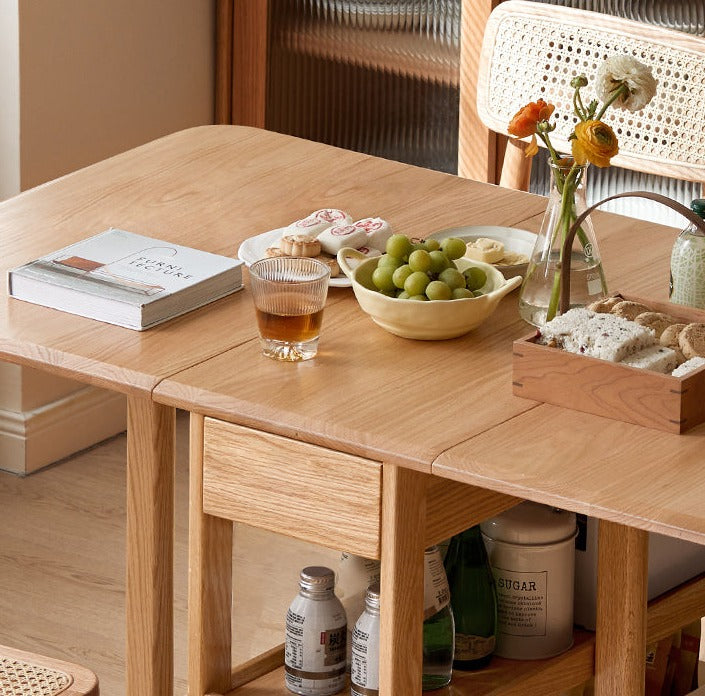 Oak Solid Wood Folding Multi-Functional Storage Telescopic Dining Table