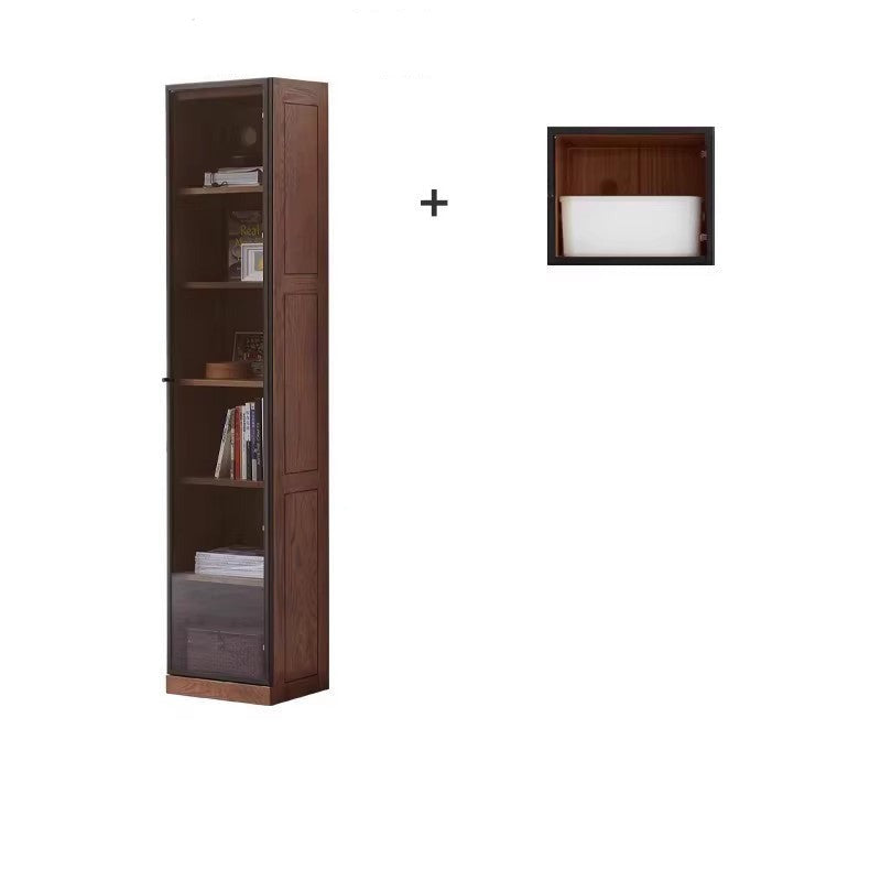 Solid Rubberwood, Oak Solid Wood Bookcase Modern With Glass Door