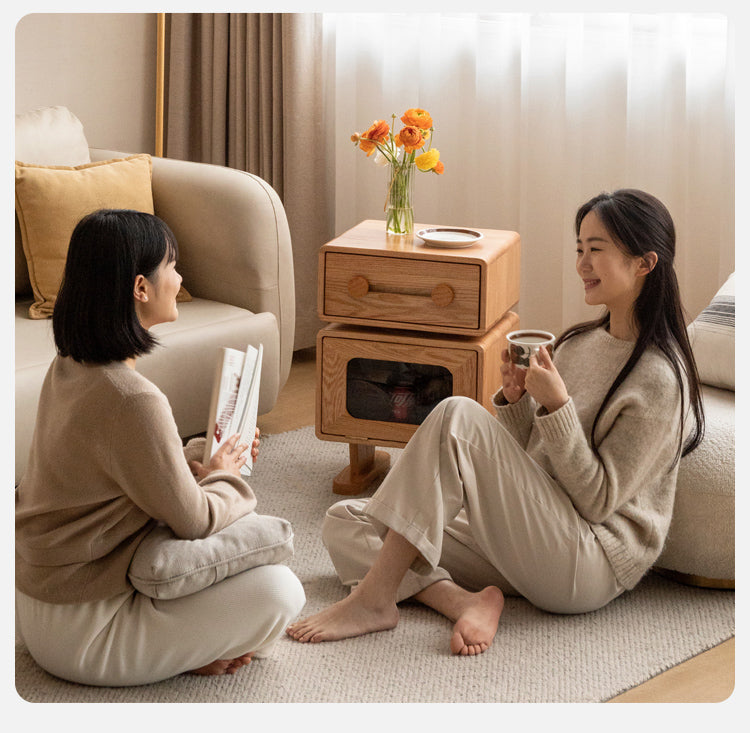 Oak Solid Wood Nightstand Rotate 360°.