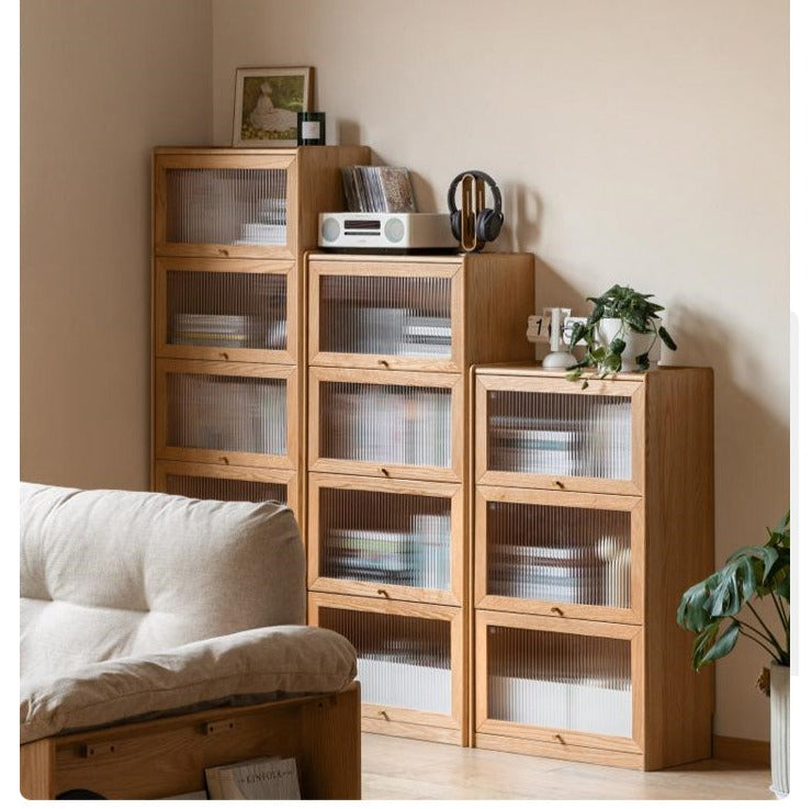 Oak Solid Wood Flip-Up Door Bookcase Combination Cabine