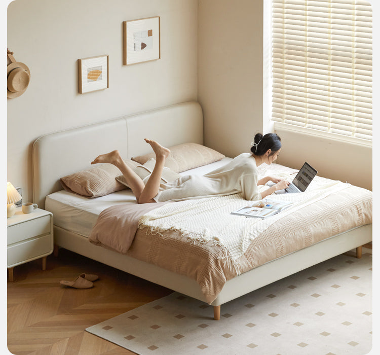 Fabric Cream Soft Minimalist Bed