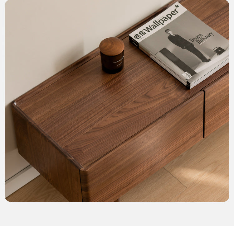 Black Walnut Solid Wood TV Cabinet, Modern and Minimalist-