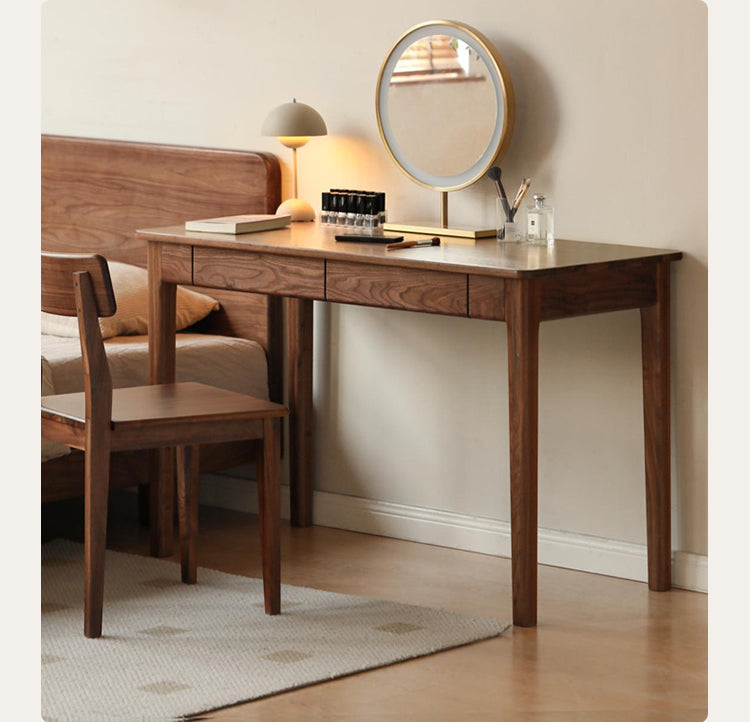 Black Walnut Solid Wood Desk With Drawers