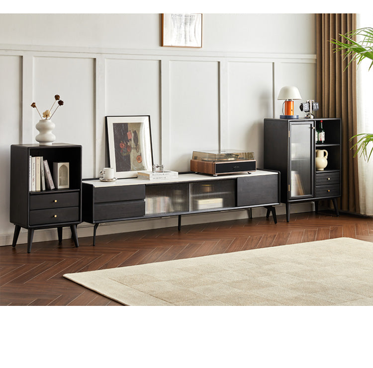 Rubber Solid Wood Nordic Black Modern Sideboard
