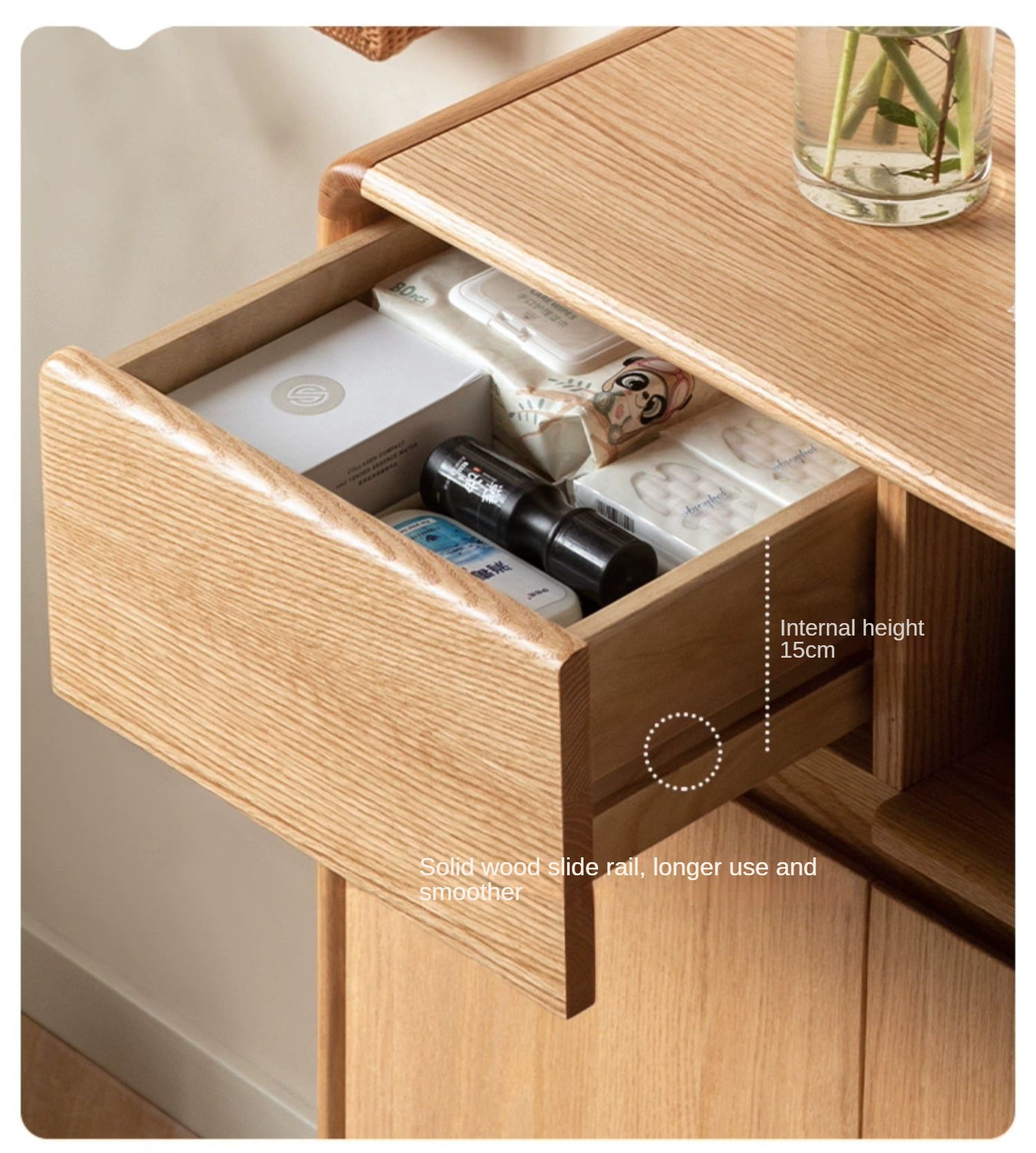 Oak Solid Wood, Solid Rubberwood Partition Entry Porch Shoe Cabinet