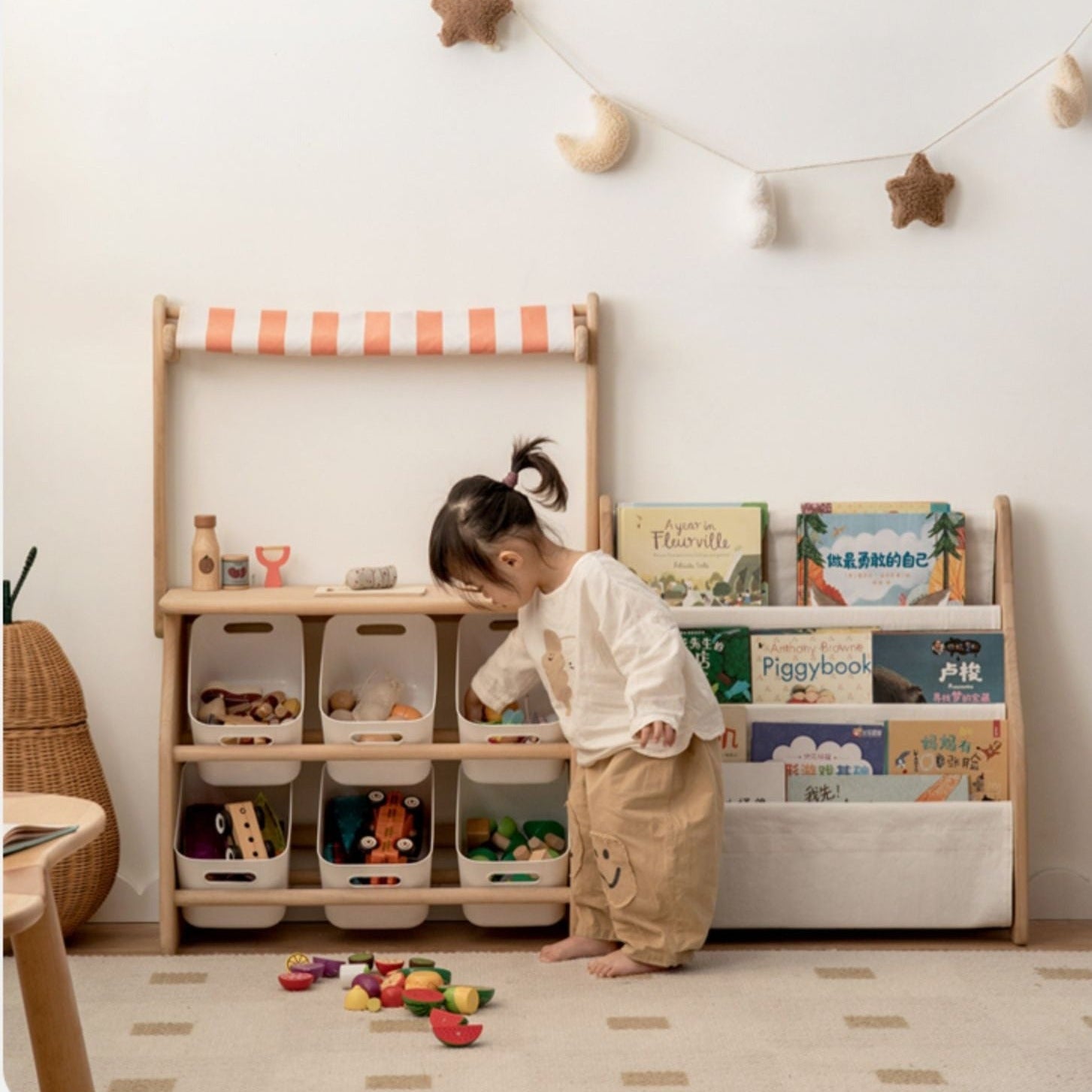 Poplar Solid Wood Kids Book, Toy Combination Storage Rack