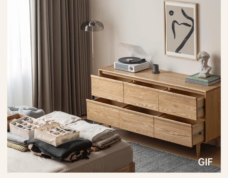 Ash Solid Wood Log Style Six Drawers Cabinet